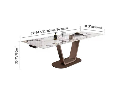 Rectangle Extendable Dining Table with Sintered Stone Top & Stainless Steel Base