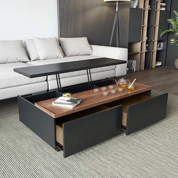 Rectangular Lift Top Storage Coffee Table with Drawers Black and Walnut