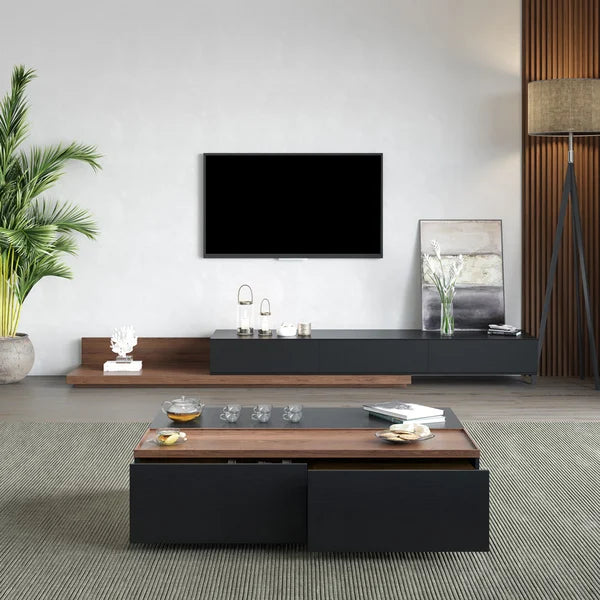 Rectangular Lift Top Storage Coffee Table with Drawers Black and Walnut