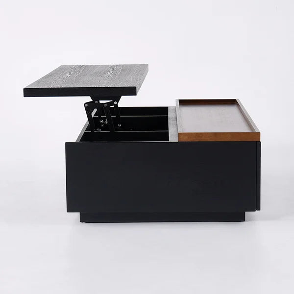 Rectangular Lift Top Storage Coffee Table with Drawers Black and Walnut