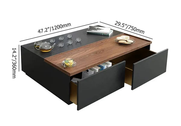 Rectangular Lift Top Storage Coffee Table with Drawers Black and Walnut