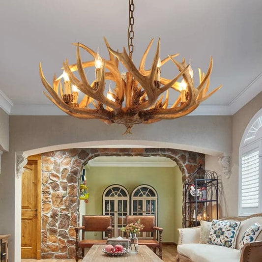 Deer Horn Antler 6-Light Large Rustic Candelabra Ceiling Chandelier