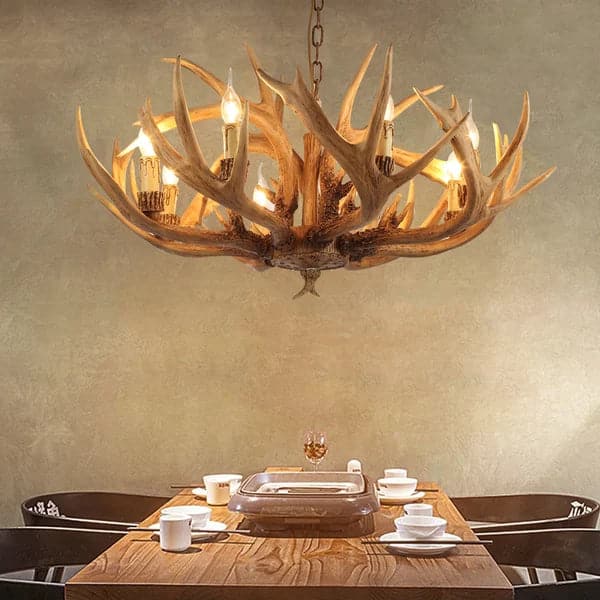 Deer Horn Antler 6-Light Large Rustic Candelabra Ceiling Chandelier