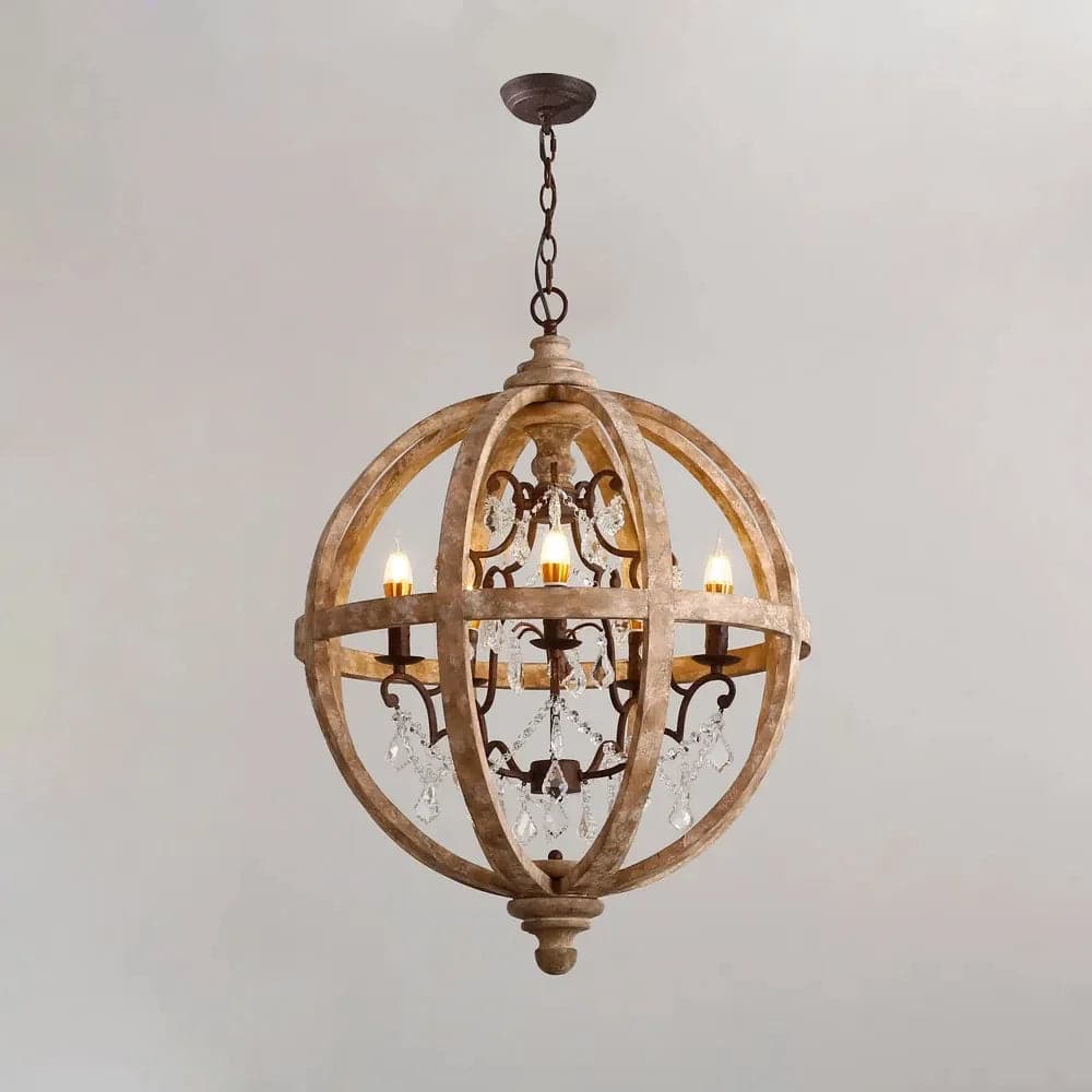 Rustic 5-Light Globe Chandelier Weathered Wooden Ceiling Light