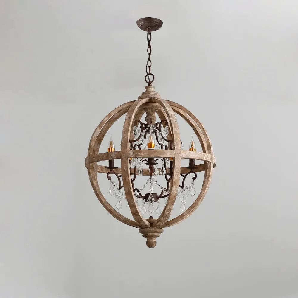 Rustic 5-Light Globe Chandelier Weathered Wooden Ceiling Light