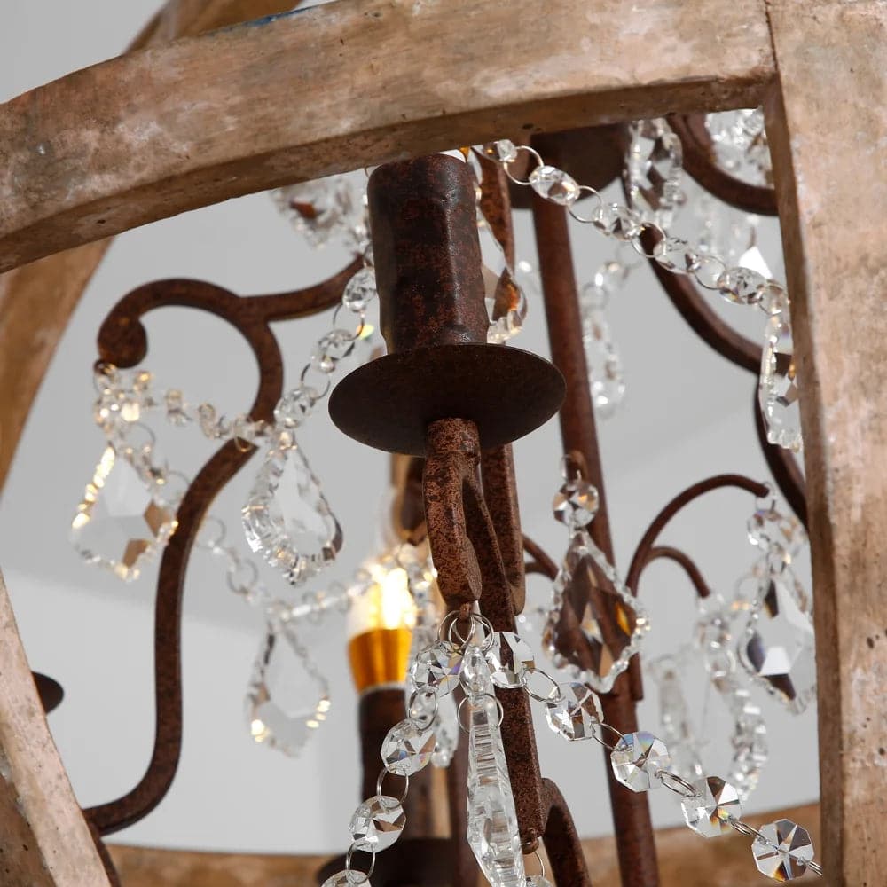 Rustic 5-Light Globe Chandelier Weathered Wooden Ceiling Light