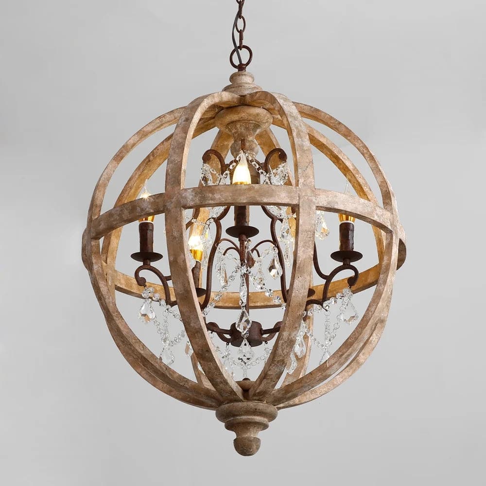 Rustic 5-Light Globe Chandelier Weathered Wooden Ceiling Light