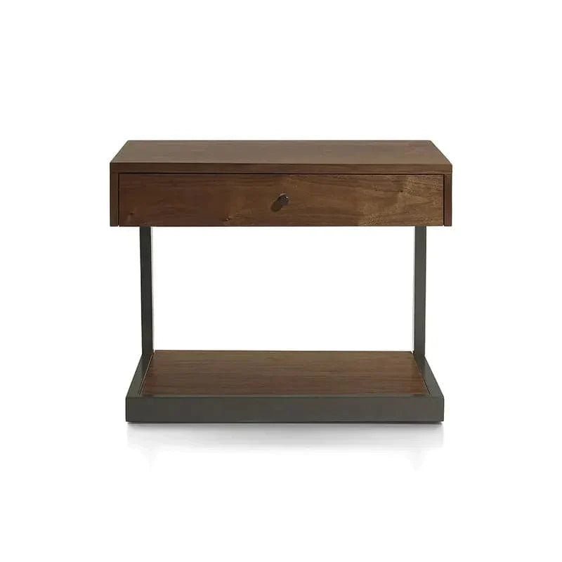 Rustic Walnut Bedroom Nightstand with Drawer with Shelf Bedside Table Wood & Black Metal