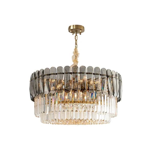 Contemporary 12-Light Crystal Tiered Chandelier in Brass & Gray