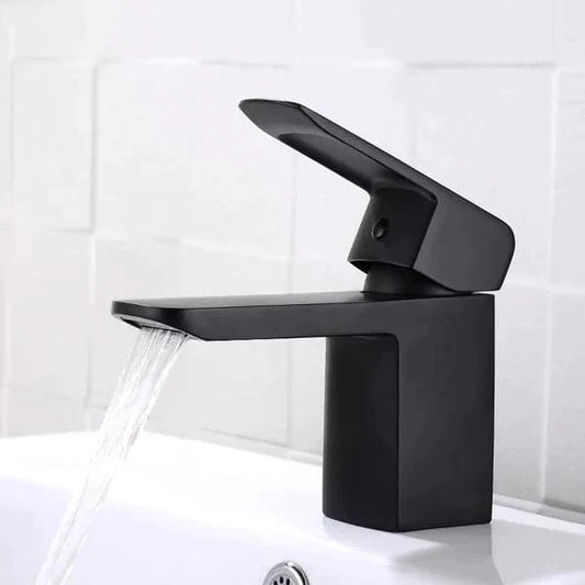 Stylish Minimalist Single Hole 1-Handle Waterfall Bathroom Sink Faucet in Matte Black