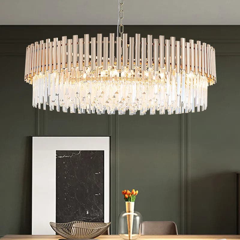 Modern 16-Light Tiered Crystal Chandelier with Adjustable Chain in Gold