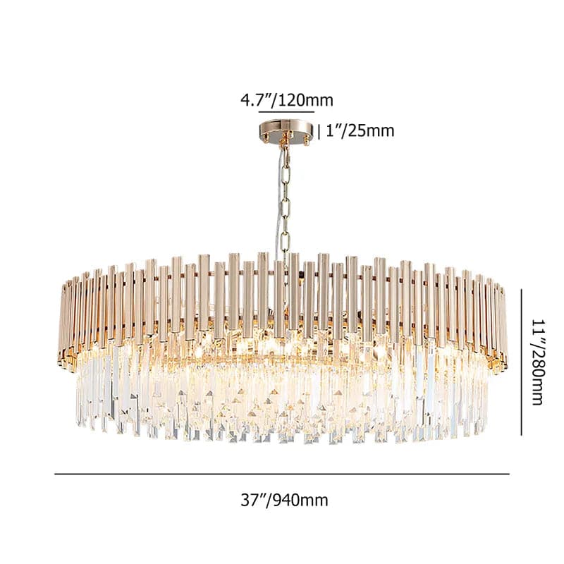 Modern 16-Light Tiered Crystal Chandelier with Adjustable Chain in Gold