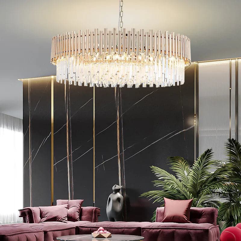 Modern 16-Light Tiered Crystal Chandelier with Adjustable Chain in Gold