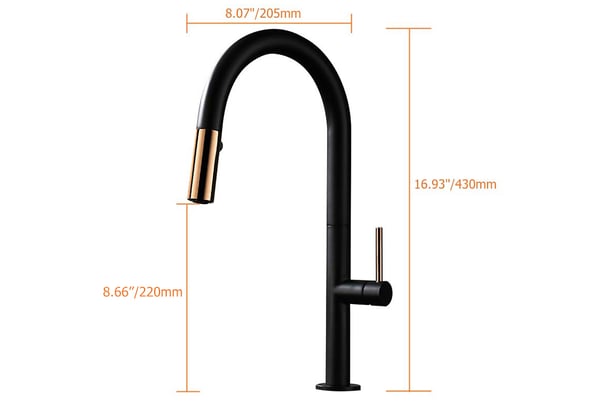 Touch Pull Down Sprayer Kitchen Faucet with Double Function in Black & Rose Gold