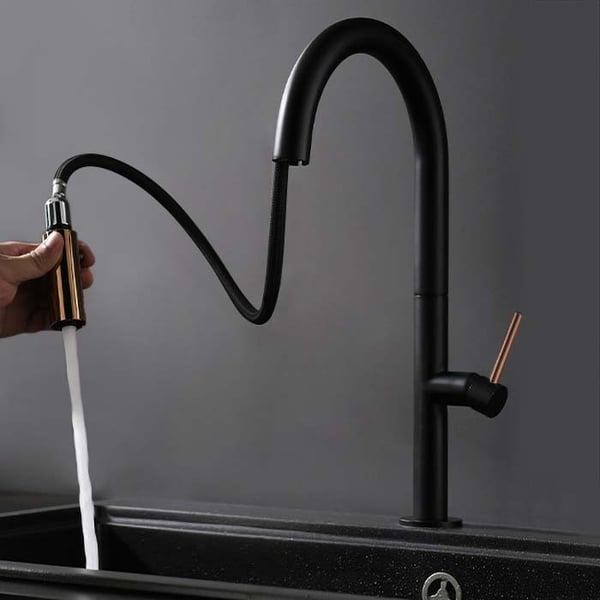 Touch Pull Down Sprayer Kitchen Faucet with Double Function in Black & Rose Gold