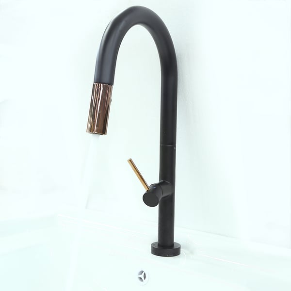 Touch Pull Down Sprayer Kitchen Faucet with Double Function in Black & Rose Gold