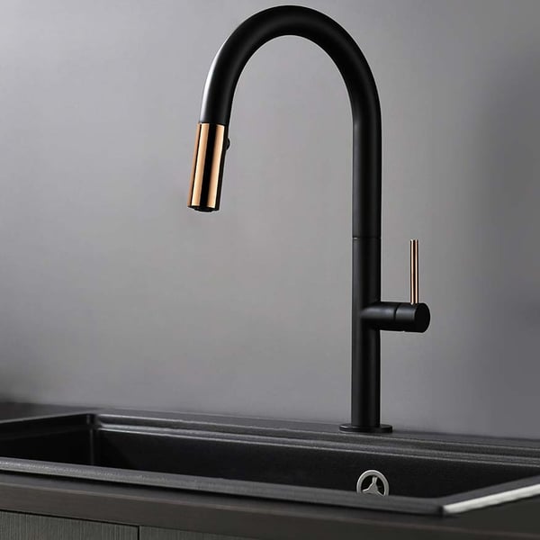 Touch Pull Down Sprayer Kitchen Faucet with Double Function in Black & Rose Gold