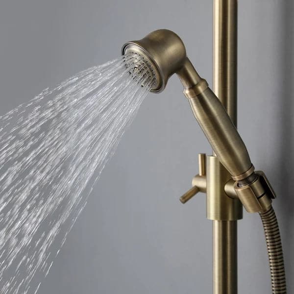 Traditional Rainfall Exposed Shower Fixture with Tub Spout in Antique Brass