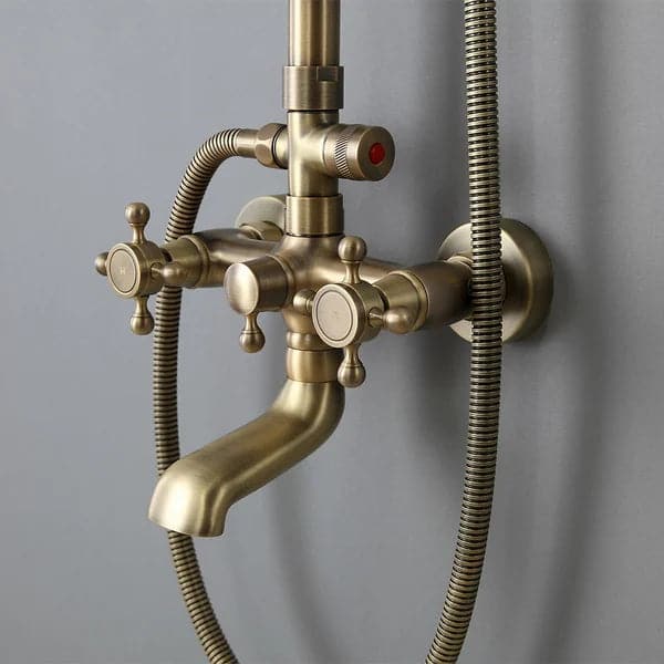 Traditional Rainfall Exposed Shower Fixture with Tub Spout in Antique Brass