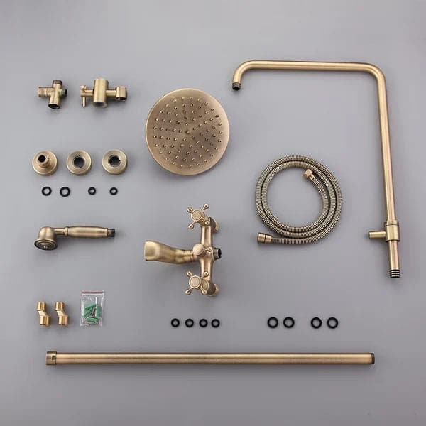 Traditional Rainfall Exposed Shower Fixture with Tub Spout in Antique Brass