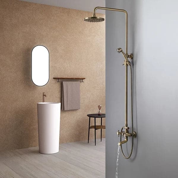 Traditional Rainfall Exposed Shower Fixture with Tub Spout in Antique Brass