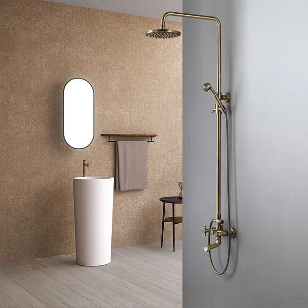 Traditional Rainfall Exposed Shower Fixture with Tub Spout in Antique Brass