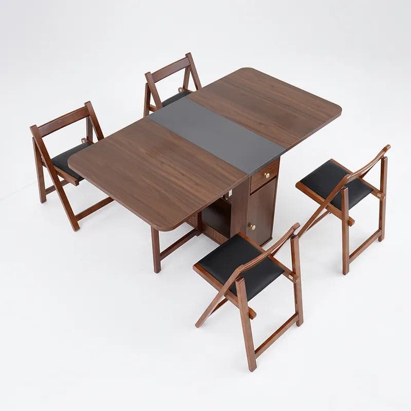 5-Piece Modern 59" Rectangle Dining Table Set Ash Wood Foldable Walnut