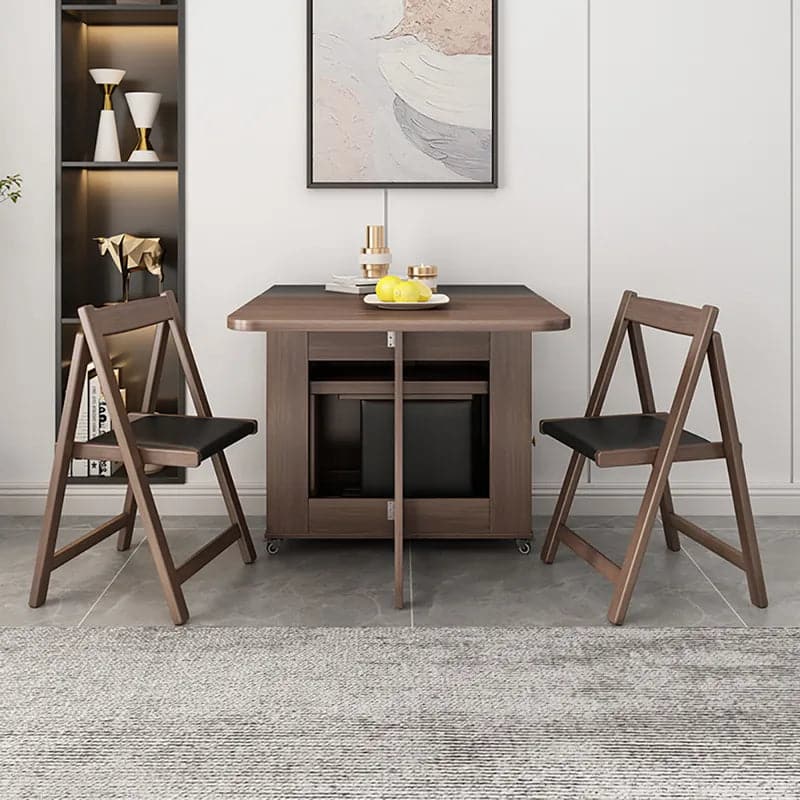 5-Piece Modern 59" Rectangle Dining Table Set Ash Wood Foldable Walnut