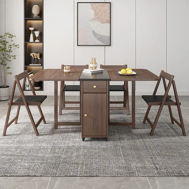 5-Piece Modern 59" Rectangle Dining Table Set Ash Wood Foldable Walnut