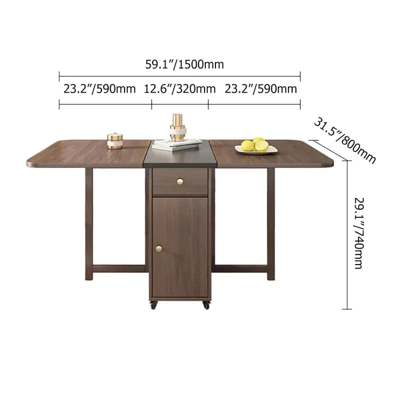 5-Piece Modern 59" Rectangle Dining Table Set Ash Wood Foldable Walnut