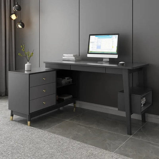 Ultic Gray Reversible L-Shaped Desk Computer Desk with Drawers & Shelf Ample Storage