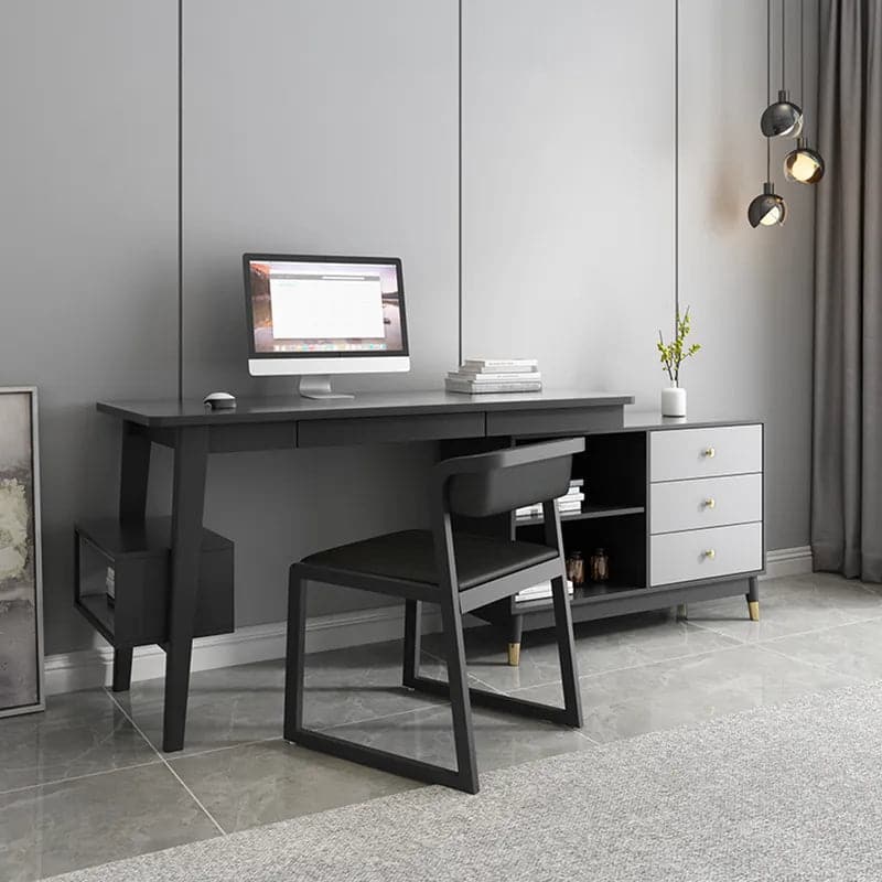 Ultic Gray Reversible L-Shaped Desk Computer Desk with Drawers & Shelf ...