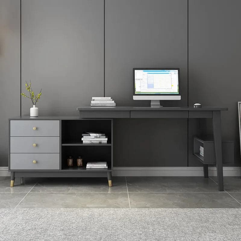 Ultic Gray Reversible L-Shaped Desk Computer Desk with Drawers & Shelf Ample Storage