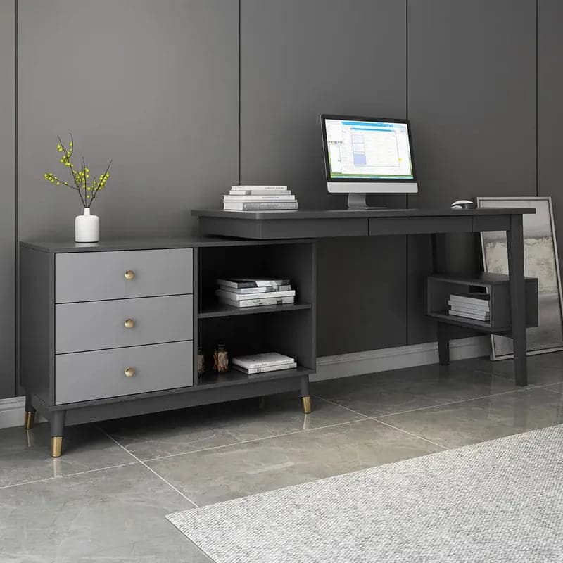 Ultic Gray Reversible L-Shaped Desk Computer Desk with Drawers & Shelf ...