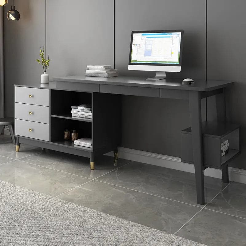 Ultic Gray Reversible L-Shaped Desk Computer Desk with Drawers & Shelf Ample Storage