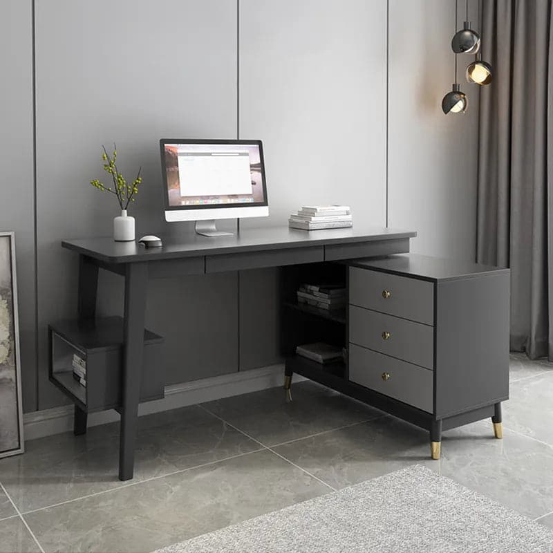 Ultic Gray Reversible L-Shaped Desk Computer Desk with Drawers & Shelf Ample Storage