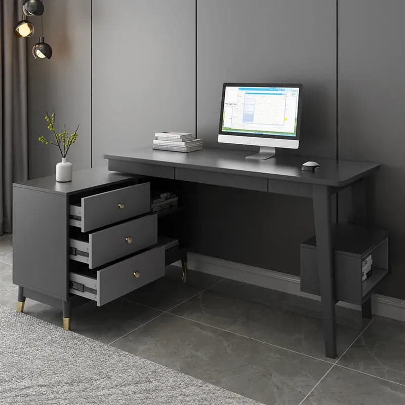 Ultic Gray Reversible L-Shaped Desk Computer Desk with Drawers & Shelf ...