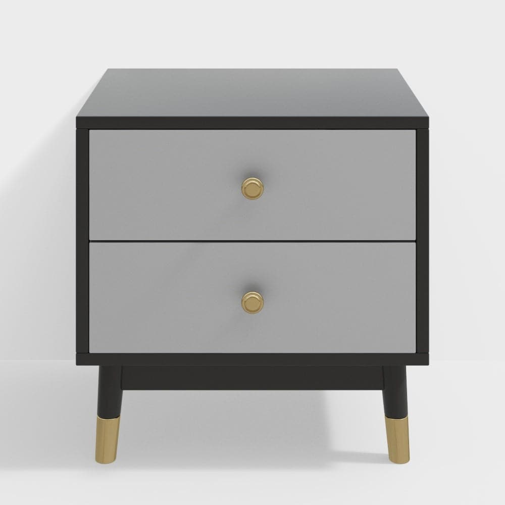 Ultic Modern Nightstand with 2 Drawers in Gray with Metal Legs