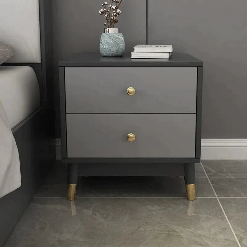 Ultic Modern Nightstand with 2 Drawers in Gray with Metal Legs