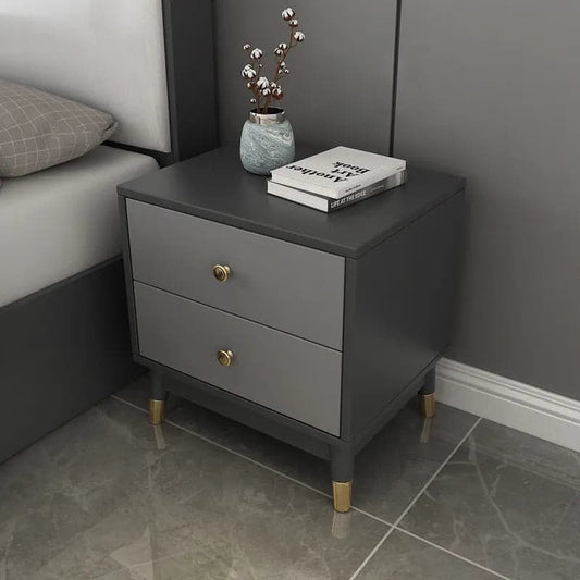 Ultic Modern Nightstand with 2 Drawers in Gray with Metal Legs