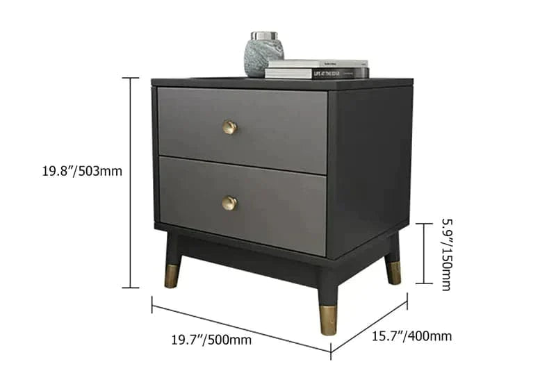 Ultic Modern Nightstand with 2 Drawers in Gray with Metal Legs