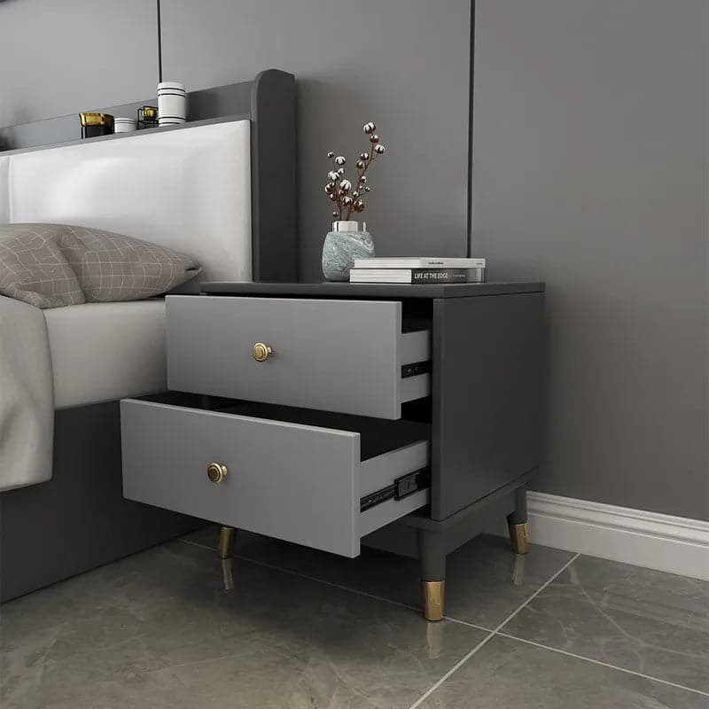 Ultic Modern Nightstand with 2 Drawers in Gray with Metal Legs