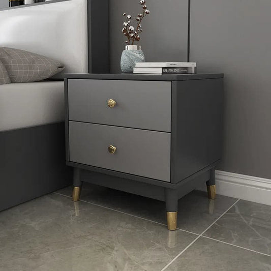 Ultic Modern Nightstand with 2 Drawers in Gray with Metal Legs