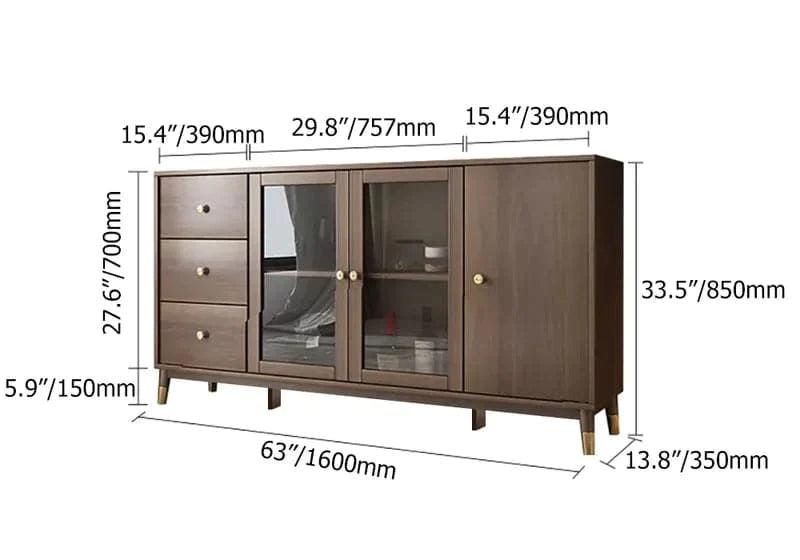 Ultic Modern Rectangle Sideboard Buffet with Ample Storages & Doors in Walnut