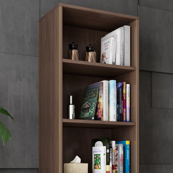 Modern & Minimalist Book Shelf with 3 Shelves & 2 Drawers in Walnut