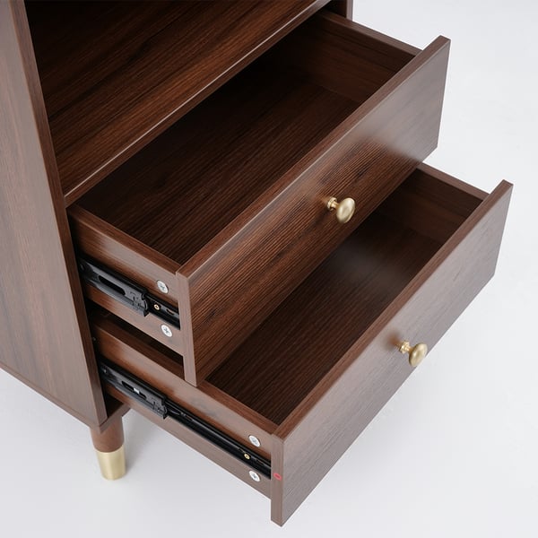 Modern & Minimalist Book Shelf with 3 Shelves & 2 Drawers in Walnut