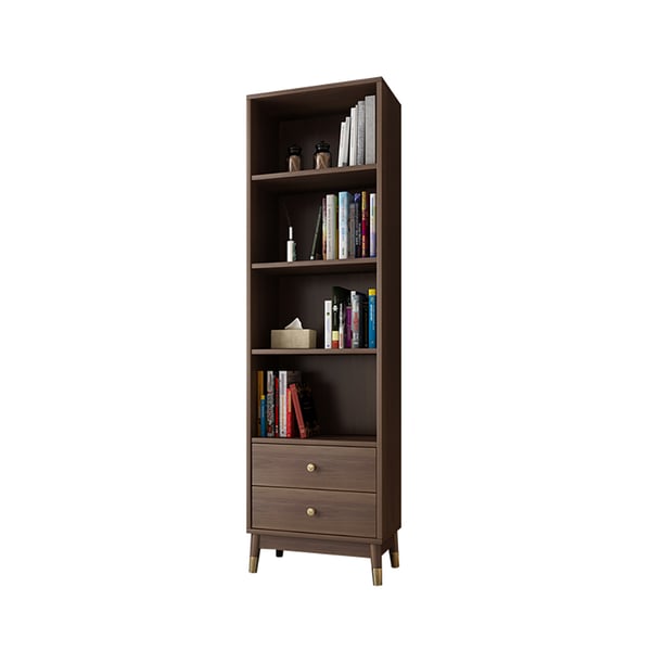 Modern & Minimalist Book Shelf with 3 Shelves & 2 Drawers in Walnut