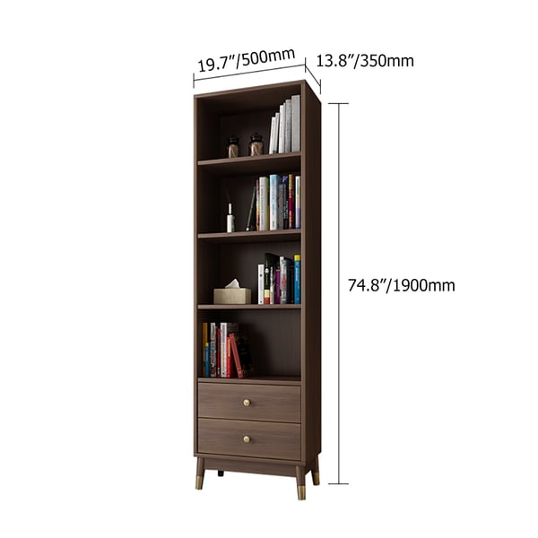 Modern & Minimalist Book Shelf with 3 Shelves & 2 Drawers in Walnut