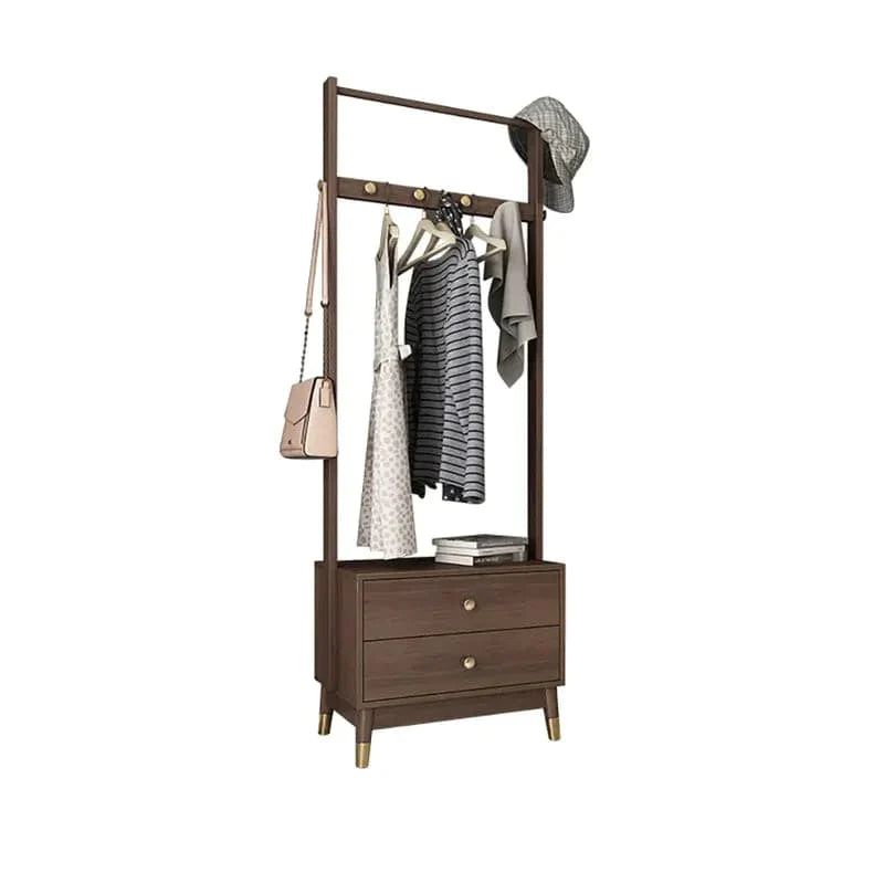 Ultic Walnut Classic Clothes Rack with Wood Frame Drawers Included