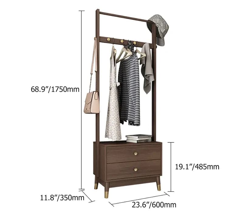 Ultic Walnut Classic Clothes Rack with Wood Frame Drawers Included